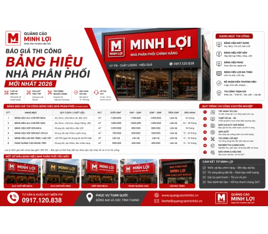 Báo Giá Thi Công Bảng Hiệu Nhà Phân Phối Mới Nhất 2026