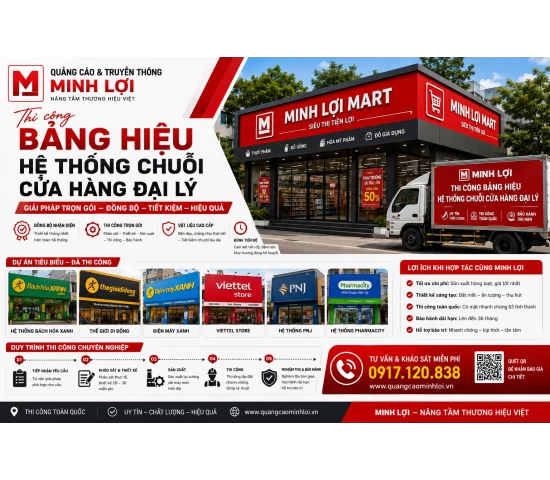 Thi công bảng hiệu hệ thống chuỗi cửa hàng đại lý