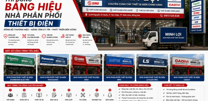 Thi Công Bảng Hiệu Nhà Phân Phối Thiết Bị Điện