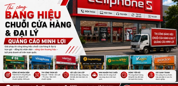 Thi công bảng hiệu chuỗi cửa hàng CellphoneS - Quảng cáo minh lợi