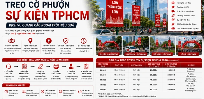 Treo cờ phướn sự kiện TPHCM – Dịch vụ quảng cáo ngoài trời hiệu quả