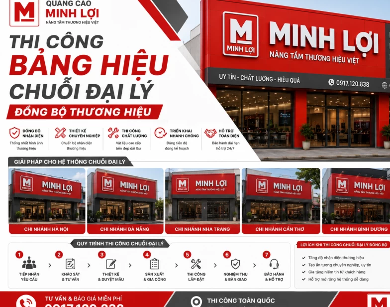 Thi Công Bảng Hiệu Chuỗi Đại Lý Đồng Bộ Thương Hiệu