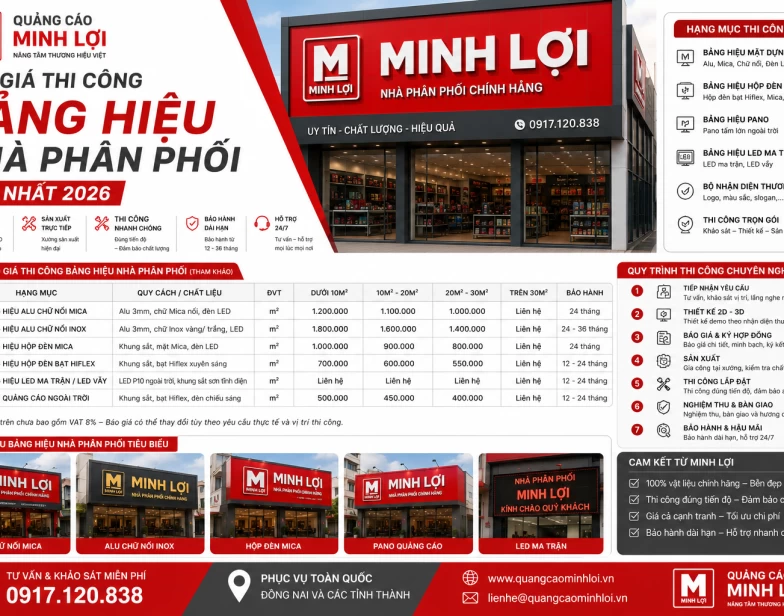 Báo Giá Thi Công Bảng Hiệu Nhà Phân Phối Mới Nhất 2026