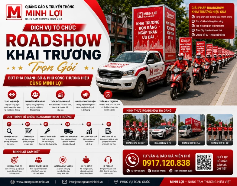 Dịch Vụ Tổ Chức Roadshow Khai Trương Trọn Gói – Bứt Phá Doanh Số & Phủ Sóng Thương Hiệu Cùng Minh Lợi