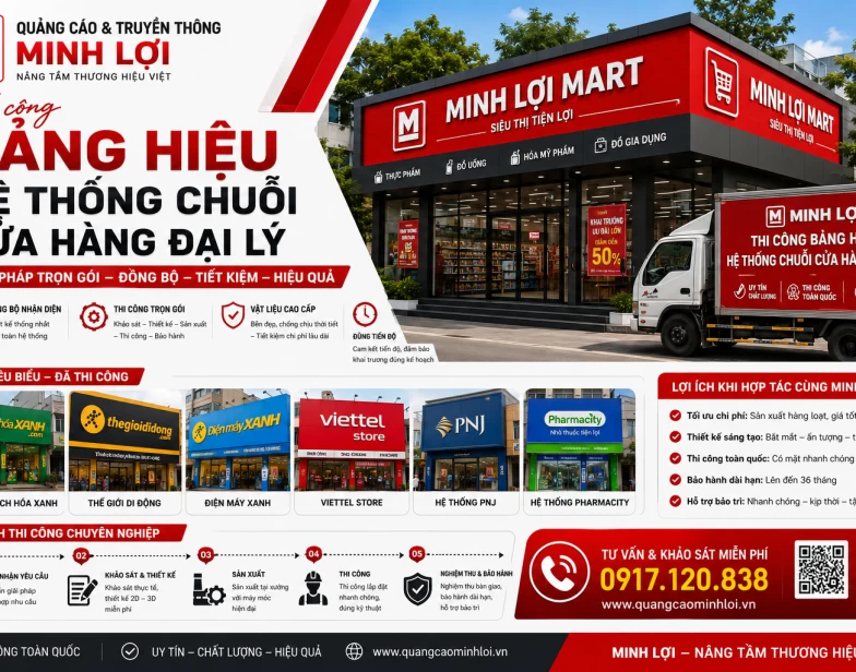 Thi công bảng hiệu hệ thống chuỗi cửa hàng đại lý