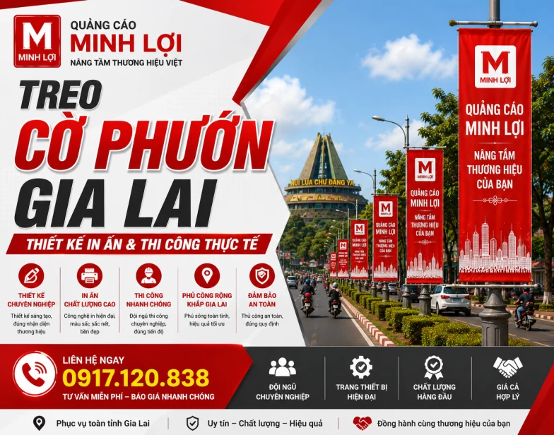 Treo Cờ Phướn Gia Lai - Thiết Kế In Ấn & Thi Công Thực Tế