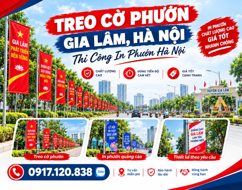Treo Cờ Phướn Gia Lâm, Hà Nội - Thi Công In Phướn Hà Nội