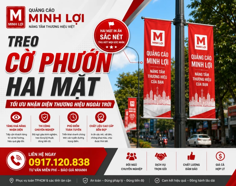 Treo Cờ Phướn Hai Mặt – Nhận Diện Thương Hiệu Ngoài Trời