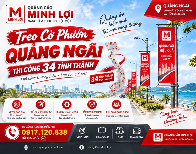 Treo Cờ Phướn Quảng Ngãi - Thi Công 34 Tỉnh Thành