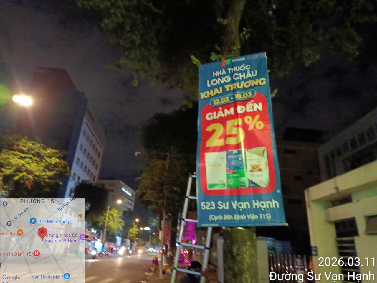 Treo cờ phướn Quận 1 quảng cáo ngoài trời thực tế